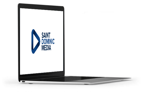 Laptop with Saint Dominic Media Logo