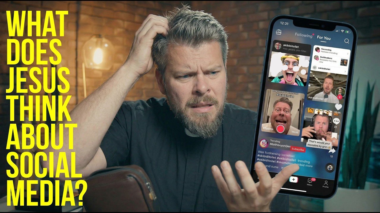 what would jesus say about social media man holding iphone looking at weird video thumbnails